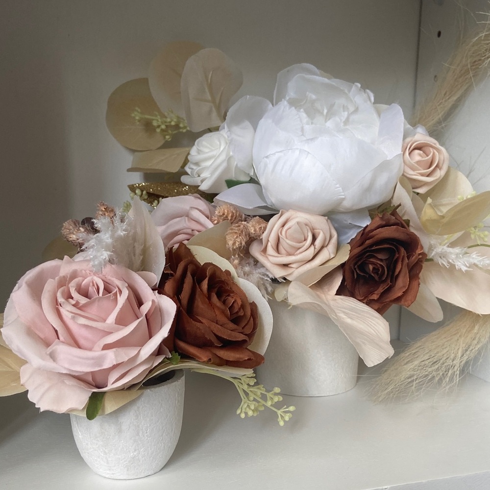 Faux Flowers Centerpiece Set - Cream/Blush/Brown - Picture 2 of 5